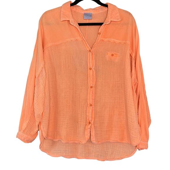 Urban Outfitters Out from Under Orange Gauzy Button Up Medium - Picture 1 of 10